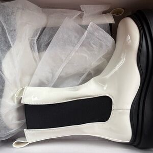 AKIRA Glossy White Ankle Boots
